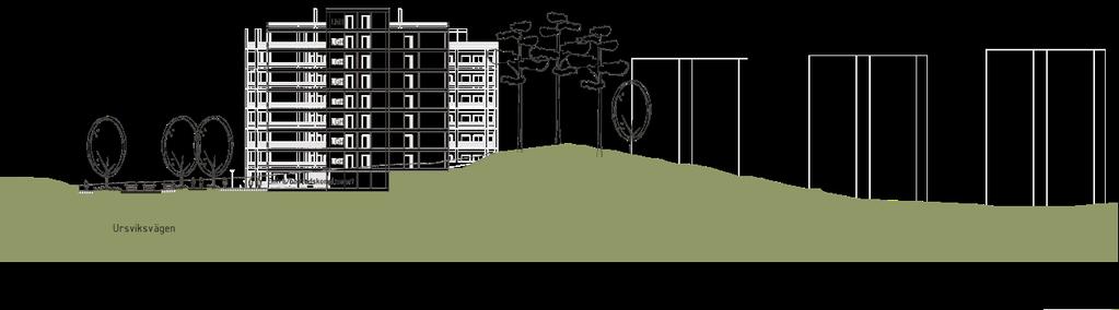 Sektion genom Ursviksvägen (till vänster), föreslagen
