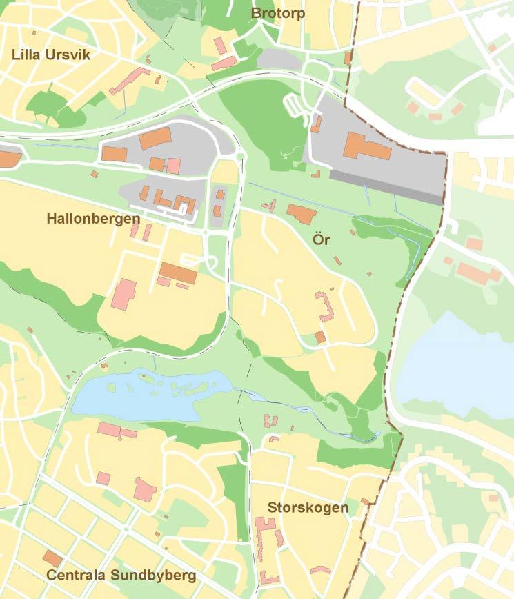 Kartan visar planområdets läge i Sundbyberg, inringat i rött. Planområdets area är ca 2,3 hektar.