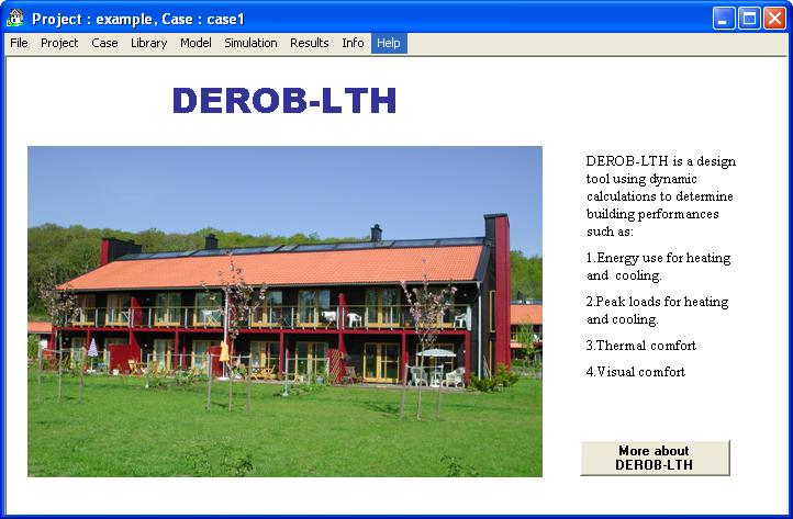DEROB-LTH Bakgrund DEROB-LTH, som är en förkortning för Dynamic Energy Response of Buildings, kommer ursprungligen från University of Texas och enbart skrivet på engelska.