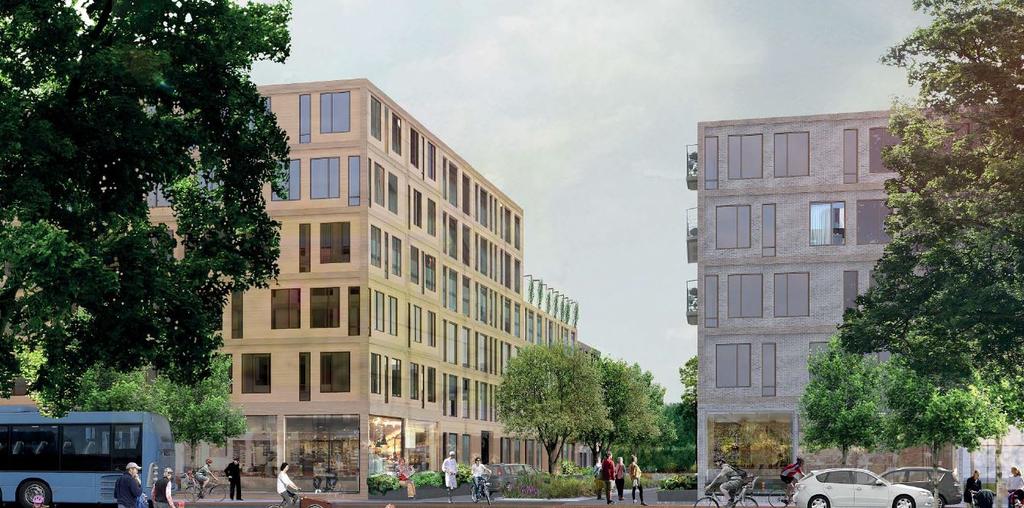 Entrépunkter placeras ut mot Bifrostgatan för att bidra till en stadsmässighet och levande bottenvåningar.
