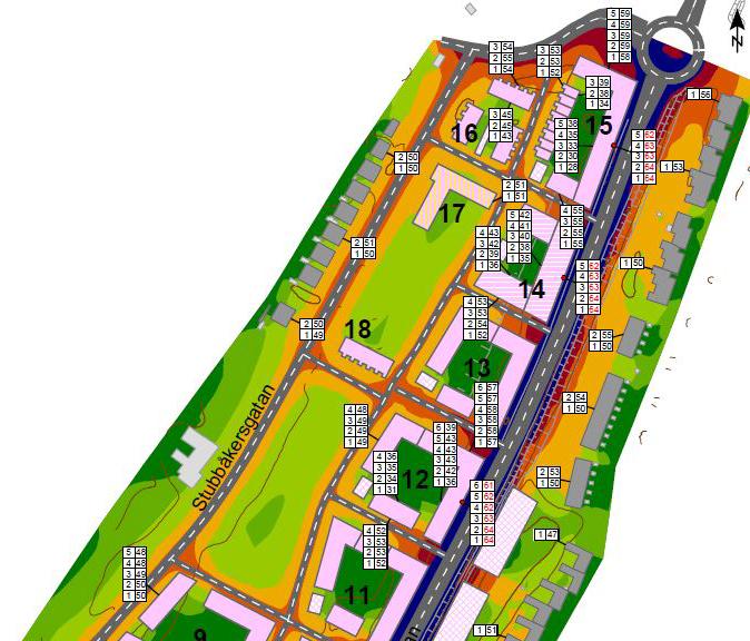 Buller Efter utbyggd detaljplan år 2025 beräknas en befintlig bostad (närmast planerad ny cirkulationsplats i norr) få ekvivalent ljudnivå 1 db över riktvärdet, om inte åtgärder genomförs.