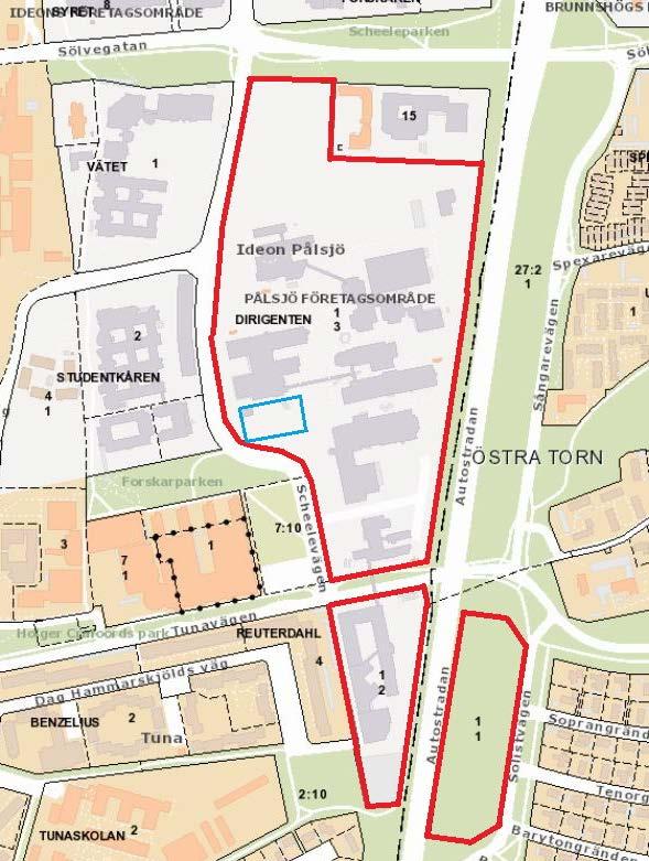 Plandata och markägoförhållanden Planområdet omfattar en liten del av fastigheten Dirigenten 1, som ägs av Medicon Village.