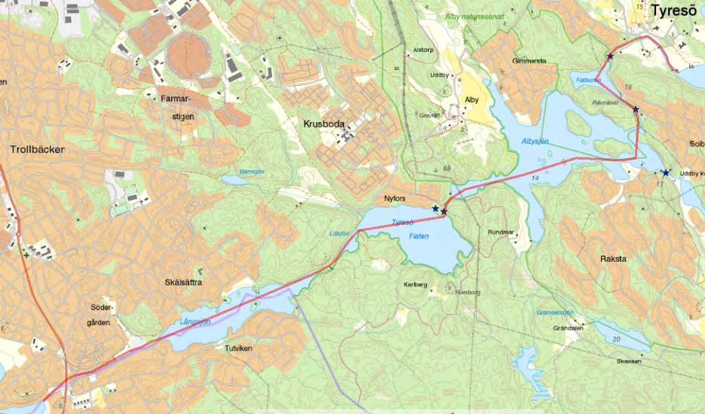 13 (60) dammarna vid Nyfors ägs av Tyresö kommun. Även andra vattendrag i avrinningsområdet är påverkade av fragmentering i form av dammar och felaktigt placerade eller onödigt långa vägtrummor.