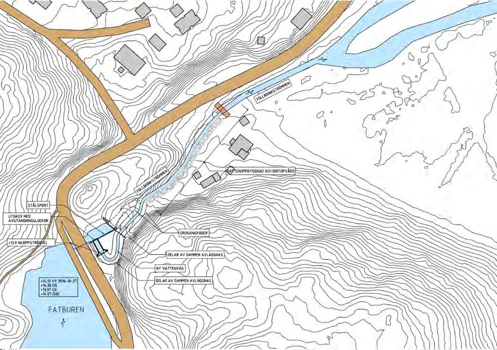 38 (60) Figur 29. Översikt över föreslagen naturliknande fiskväg vid Fatbursdammen, PLAN. Norconsult 2017. Figur 30.