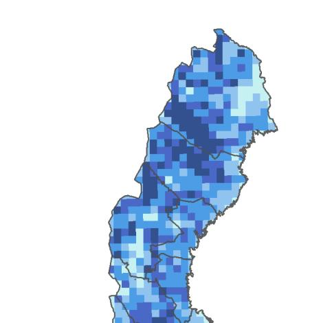 Mängden strandzon varierar över landet (figur 1). För strandzon vid sjöar kan man se tydliga skillnader mellan sjörika och sjöfattiga delar av landet.