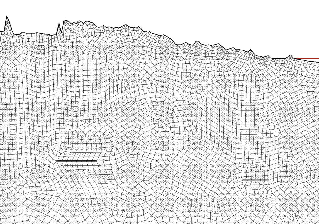 east-west section through sites (entire mesh and close