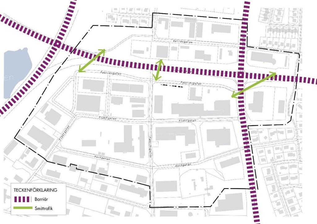 Sundsgatan är en bred och tungt trafikerad väg som utgör en barriär för cyklande och gående.