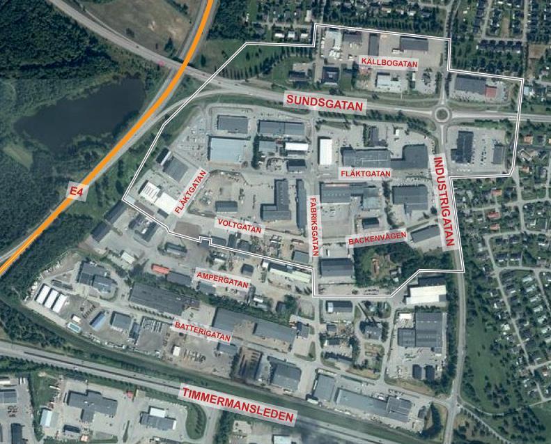 2. Läge och avgränsning Backens handelsområde ligger ca 2 kilometer väster om centrala Piteå.