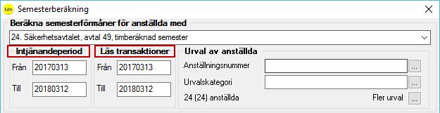 Exempel: Företaget har löneperioden 2017-03-13 2017-04-12 och vill ta med de avvikelser som löneberetts under den perioden. Intjänandeperioden är 2017-04-01 2018-03-31.