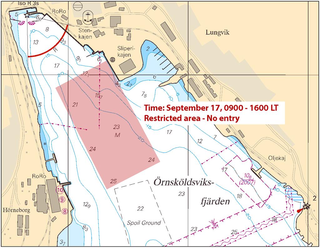 2016-09-08 4 Nr 615 UNDERRÄTTELSER Bottenviken * 11499 (T) Sjökort: 414 Sverige. Bottenviken. SO om Luleå. Junkön. Skjutvarning 18-20 oktober 2016. Tid: 18-20 oktober 2016, 0800-1600.