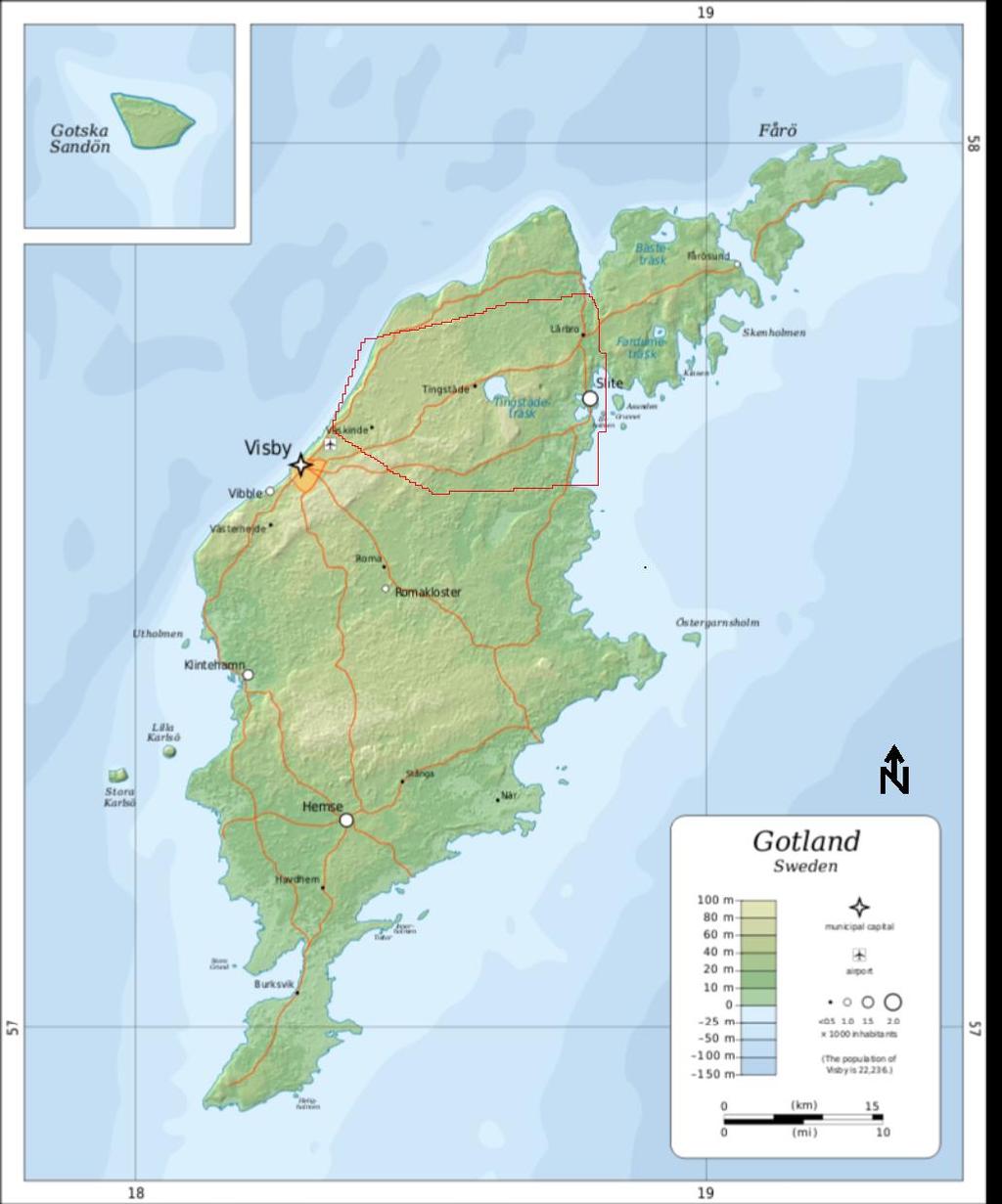 4. Beskrivning av den upprättade modellen 4.1 Storlek Den upprättade modellen inkluderar en stor del av norra Gotland.