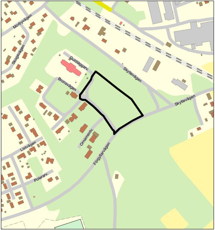Figur 4 Nytt bostadsområde planeras söder om mötesstation Gustafs (svart figur). Källa: Detaljplan för del av kv. Folieraren.