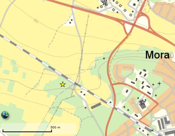 Plankorsning Morbyvägen Figur 9 Potentiellt förorenade riskklassade områden, markerade med gul stjärna. Källa: Länsstyrelsen, Lantmäteriet.