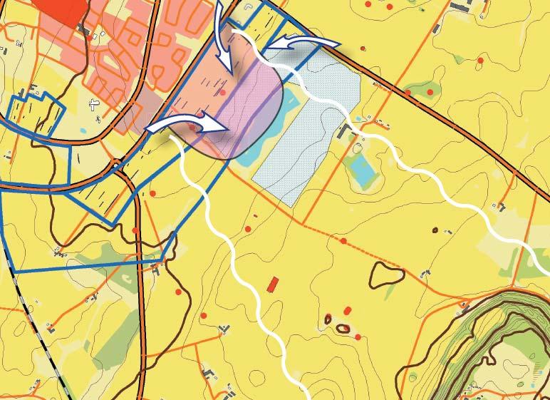 Figur 2. Det mest känsliga området (markerat i rosa) ur ett kulturmiljöperspektiv. Enligt utredningen finns anledning att undvika byggnation ur ett kulturmiljöperspektiv.