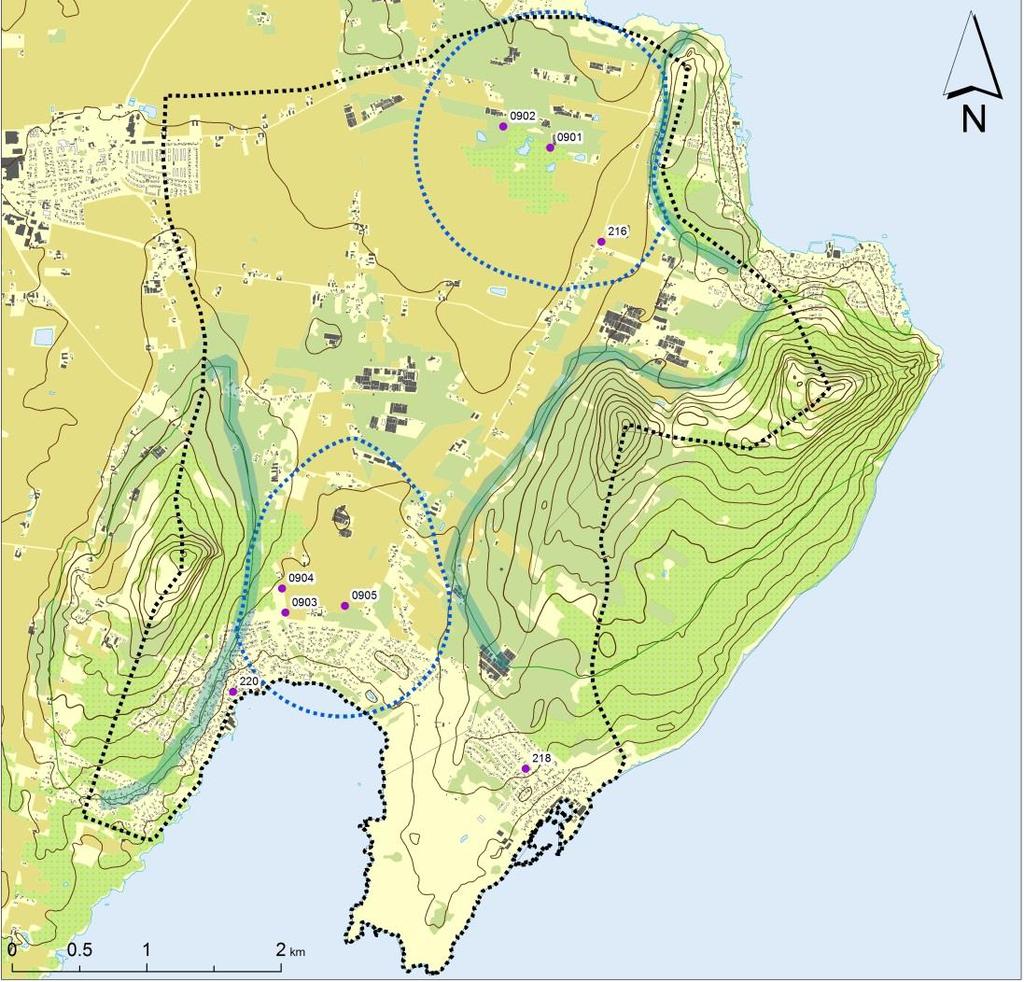 5 Influensområdets storlek Influensområdet 1 för de olika brunnarna varierar beroende på de geologiska förhållandena (figur 20).