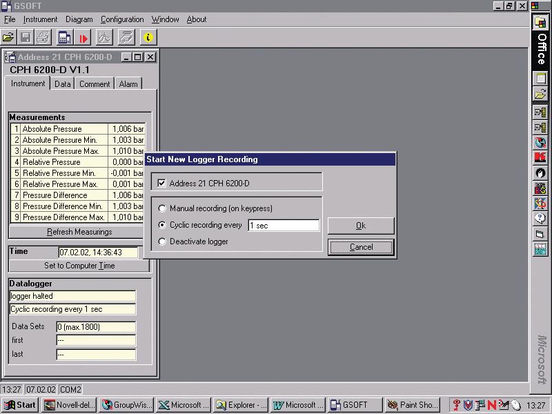 Data logger Program GSoft (option) GSoft används för insamling och indikering av mätvärden från handinstrumentets data-logger.