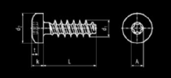 2821003012 M3X12 249,00 1000 2821005025 M5X25 460,00 500 2821004008 M4X8 244,00 1000 2821005030 M5X30 496,00 500 RT-PT A2 Plastgängande skruv med kullrig skalle och torxgrepp, rostfri d1 2,5 3 3,5 4