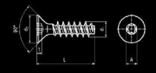 A2 Plastgängande skruv med försänkt skalle och försänkt, rostfri d1 3 3,5 4 d2~ 5,5 7,3 8,4 t max 2,05 2,8 3,25 Bits nr T8 T15 T20 280483006 3,0X6 181,00 1000 280483512 3,5X12 328,00 1000 280483008