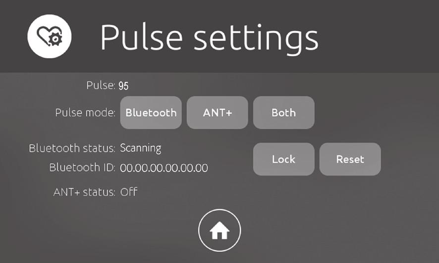 Inställningar puls Här väljer du vilket pulsstandard du vill att cykeln ska söka efter, Bluetooth SMART, ANT+ eller båda.