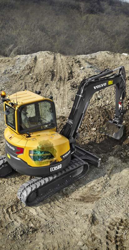 Kraft att prestera Vi presenterar Volvo ECR58D, en kompakt grävmaskin med kort svängradie som ger en kraftfull och
