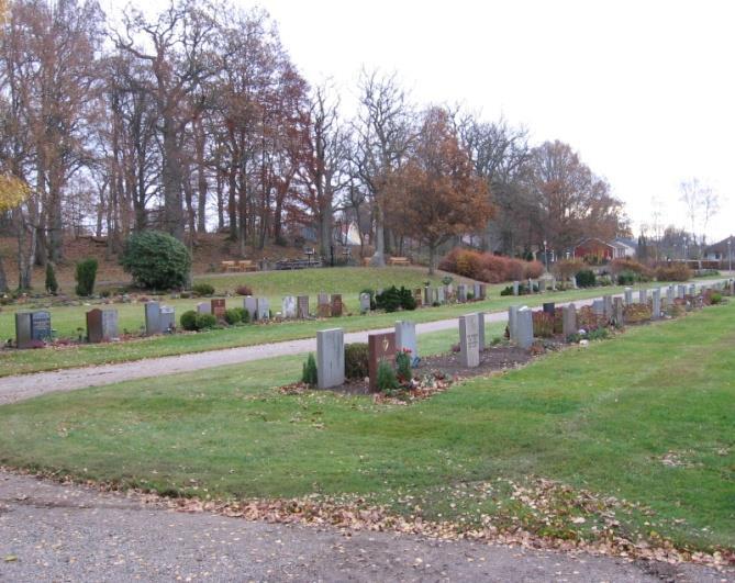 Här hade man också bestämt att höjden på gravstenarna numera fick vara max 80 cm. Denna kyrkogård fick namnet västra kyrkogården. Ovan nämnda ekbacke omvandlades 1985 till minneslund. 13.