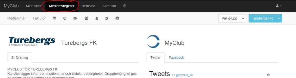 Närvaroregistrering Logga in på MyClub, se till att du är inne på Medlemsregister