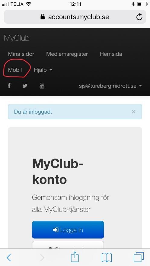 Närvaroregistrering mobilanpassad-webbplats Logga in på myclub som vanligt med