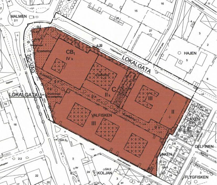 Samhällsbyggnadskontoret Planbesked 4(10) Figur 4: Utdrag ur plankarta för gällande detaljplan.