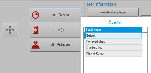 Övertid efter ordinarie arbetsdags slut Välj knappen Ut Övertid om övertid är aktuell.