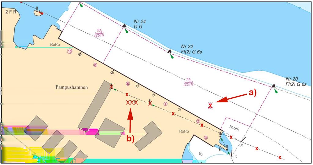 Stryk ankringsförbud gällande i hamnbassängen a) 58-37,33N 016-14,94E Stryk ensfyrar, 2 F G, med tillhörande enslinje b)