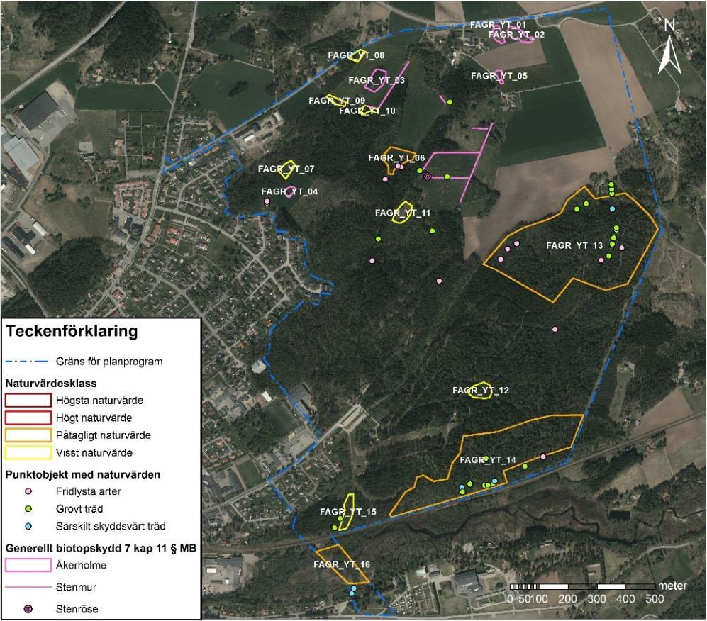 Lantmäteriet, Historiska ortofoton, Lantmäteriets öppna data. Figur 8. Resultatet av naturvärdesinventeringen med identifierade naturvärdesobjekt.