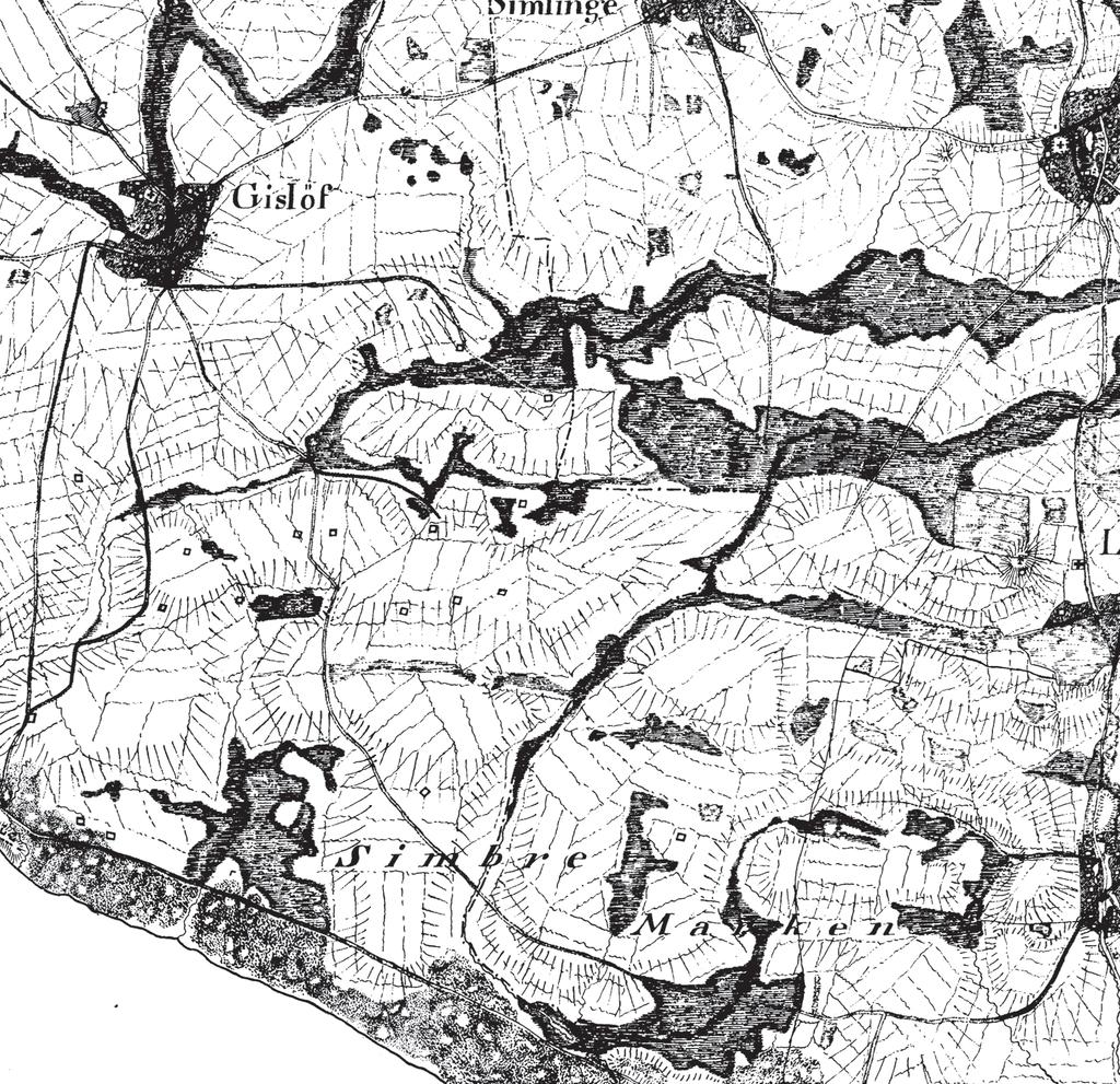 Fig. 3. Skånska Rekognosceringskartan 1812 1820. Undersökningsområdet markerat med en ring.