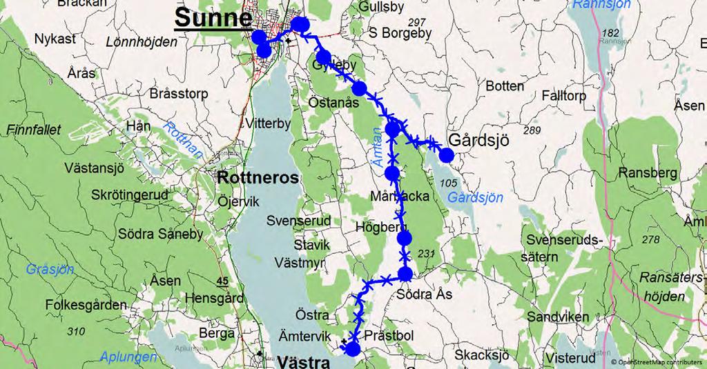 8/16/2018 12:39:49 PM Karta för Tur 6645 M - F Fordon 667 Skolbuss 7 Sunne 6645 6.59 8.15 Maggeby - Gårdserud - Norra Ås - Prästbols skola - Södra Ås - Askersby Mårbackav.