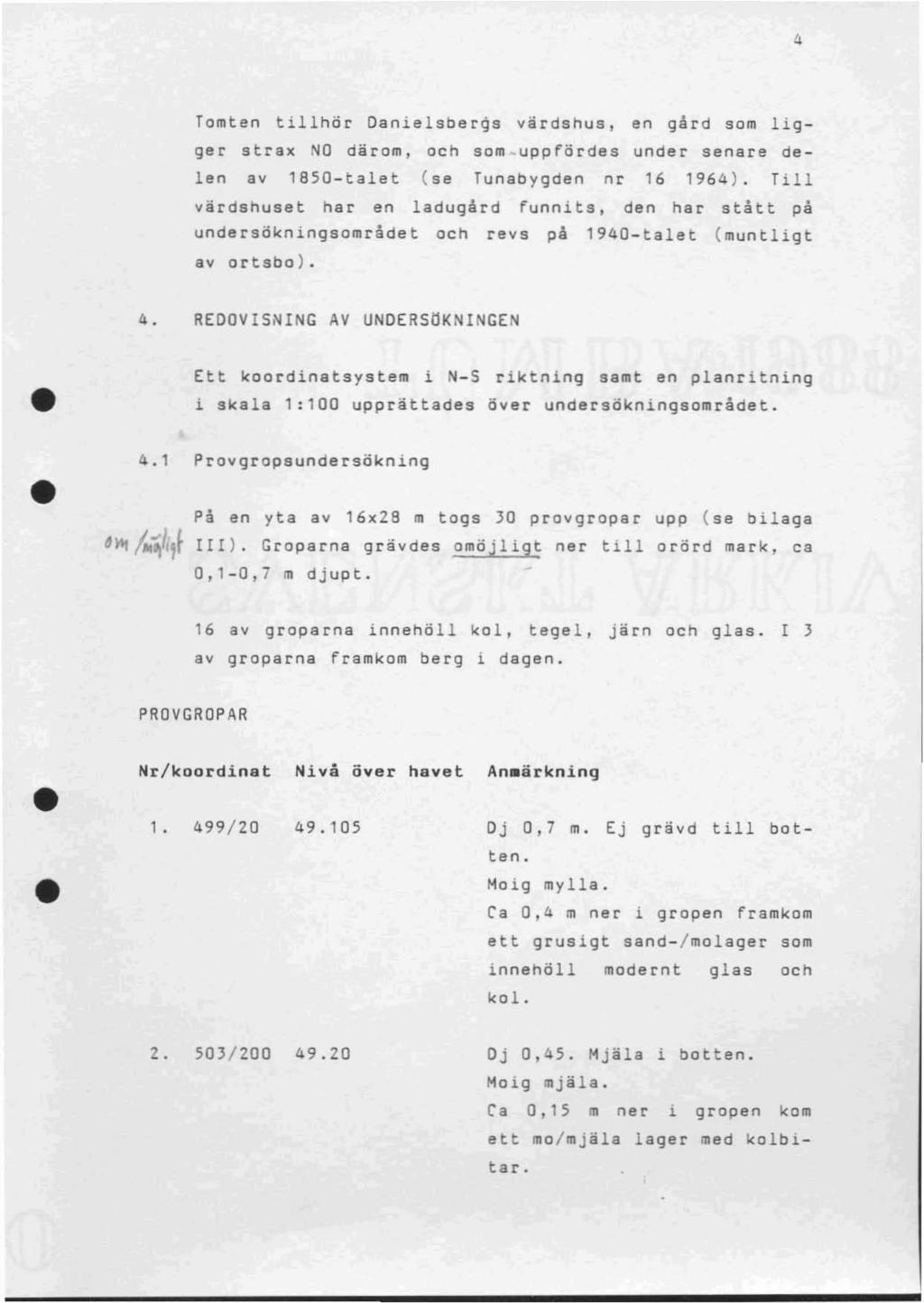 4 Tomten tillhör Danielsbergs värdshus, en gård som ligger strax NO därom, och som~uppfördes under senare delen av 1850-talet (se Tunabygden nr 16 1964).