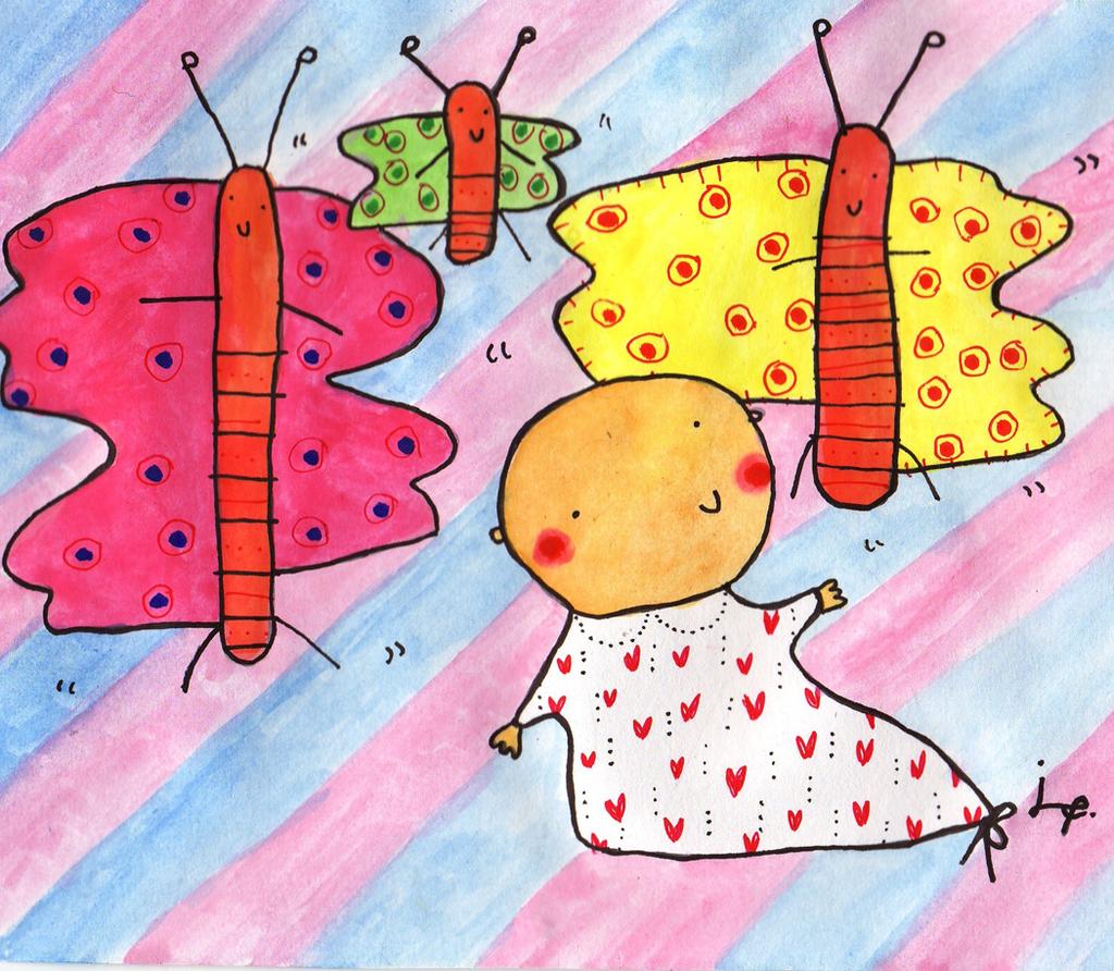 allra yngsta. Föreställningen är uppbyggd på happenings, så som bollen som flyger, en fjäril viftar förbi, färger, många färger. Rosa, orange och lila. Fjädrar, hopp. Och ett hopp till!