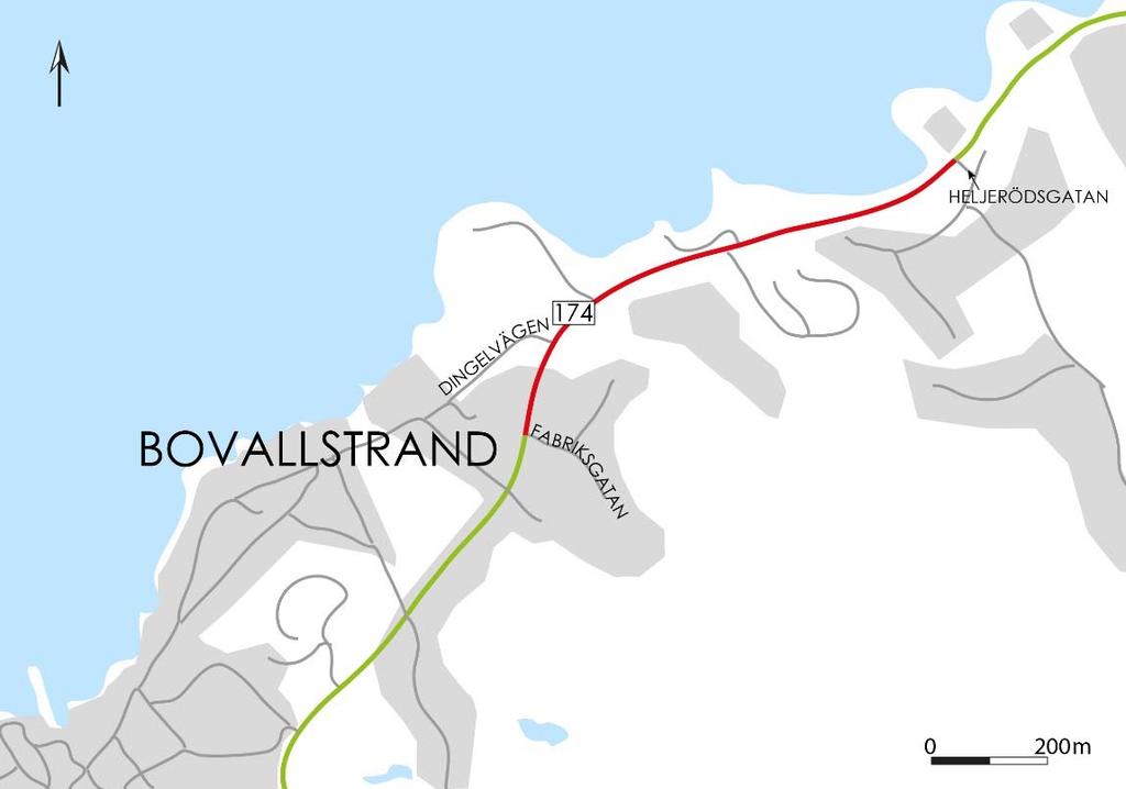 Ny gång- och cykelväg utmed väg 174 på delen Bovallstrand Bakgrund Idag saknas separat gång- och cykelväg längs väg 174 på aktuell sträcka, i nuläget färdas oskyddade trafikanter