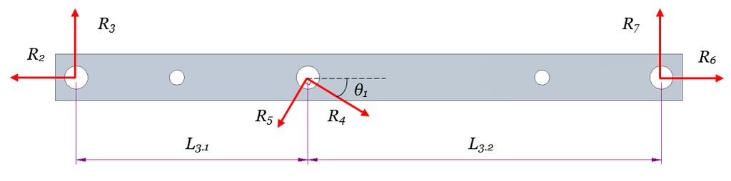 Figur 6 Kort länkarm Jämnvikt på systemet fås ur figur 6 : R cos R = 0 (8) 8 2 6 : R R sin = 0 (9) 7 8 2 där på R 6 och R 7 löses ur ekvation (1.