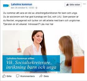 Platsannonser Facebookannonser Kommunens veckoannons Profilinriktade annonser Exempel på platsannons på Facebook.