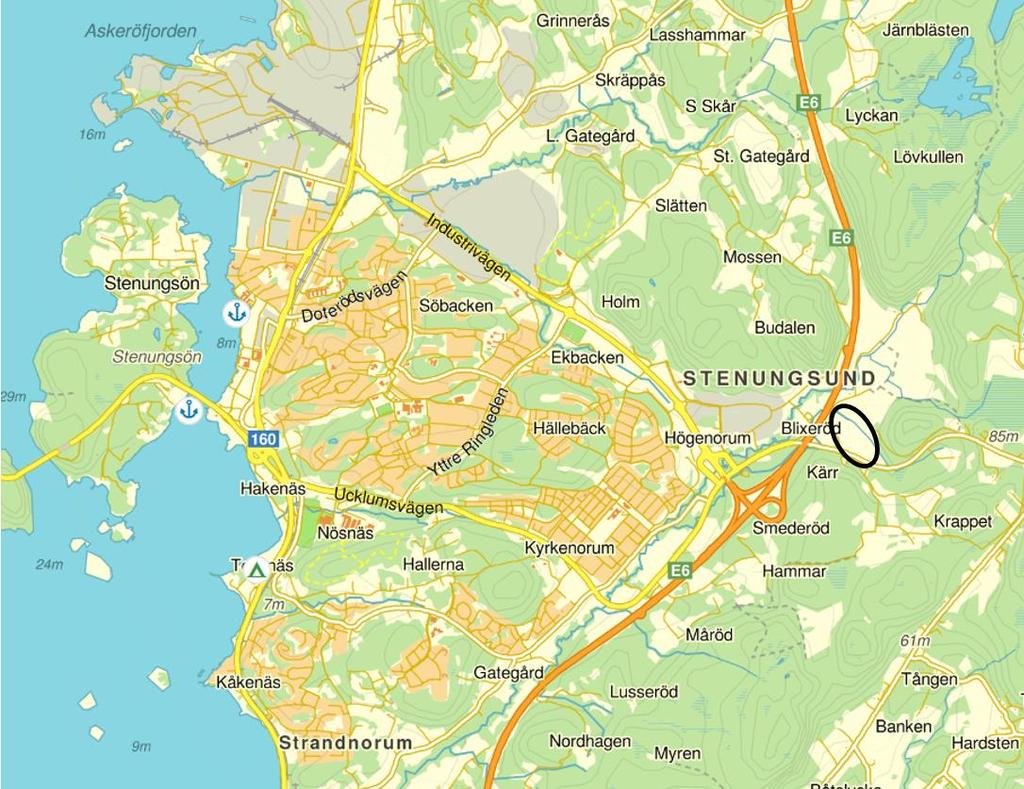 4 (22) 1 Orientering På uppdrag av Stenungsunds kommun har Norconsult AB utarbetat föreliggande VA-utredning för planområde 0317-11, som omfattar del av Kärr 1:1, se figur 1 nedan.