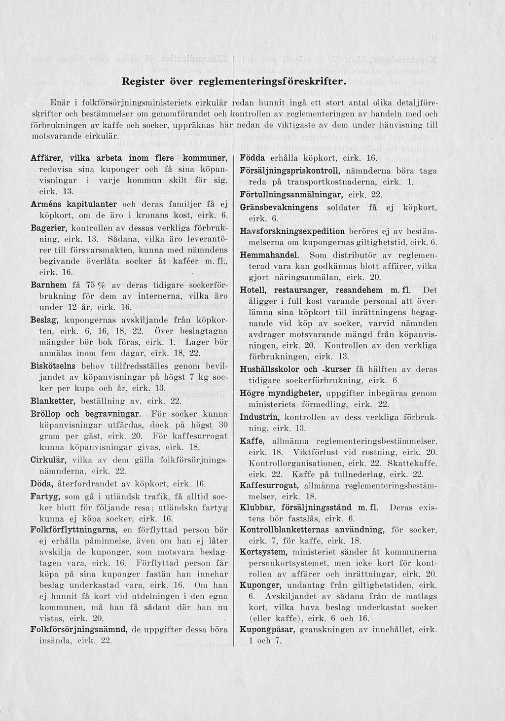 Register över reglementeringsföreskrifter.