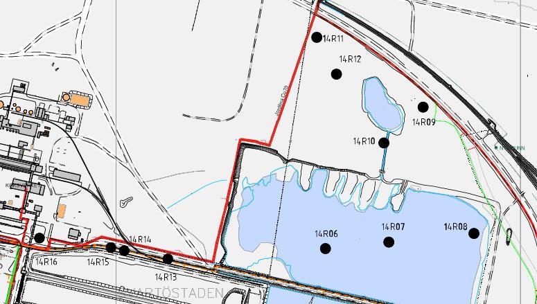 4 GENOMFÖRANDE Fältarbetet utfördes under två provtagningsdagar. 2014-02-25 utfördes undersökning i punkterna 14R08-14R12.