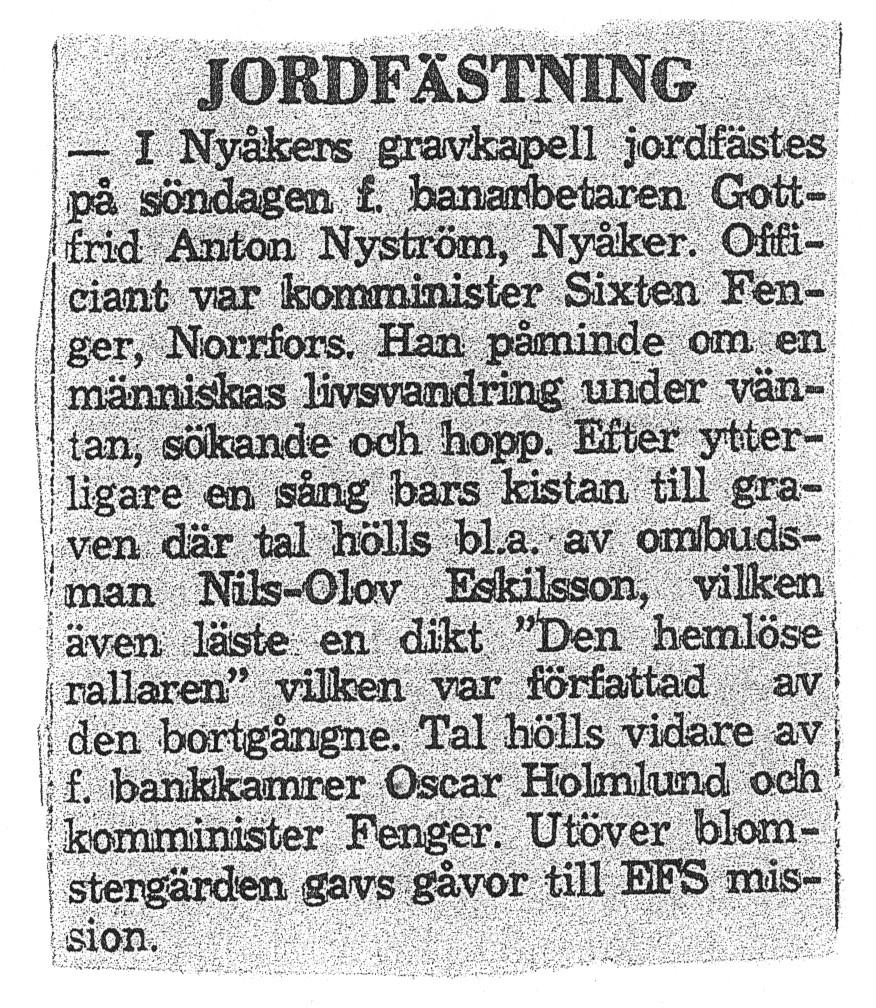 LEINY SLÄKTUTREDNING Kronojägare Eskil Nilsson. f.