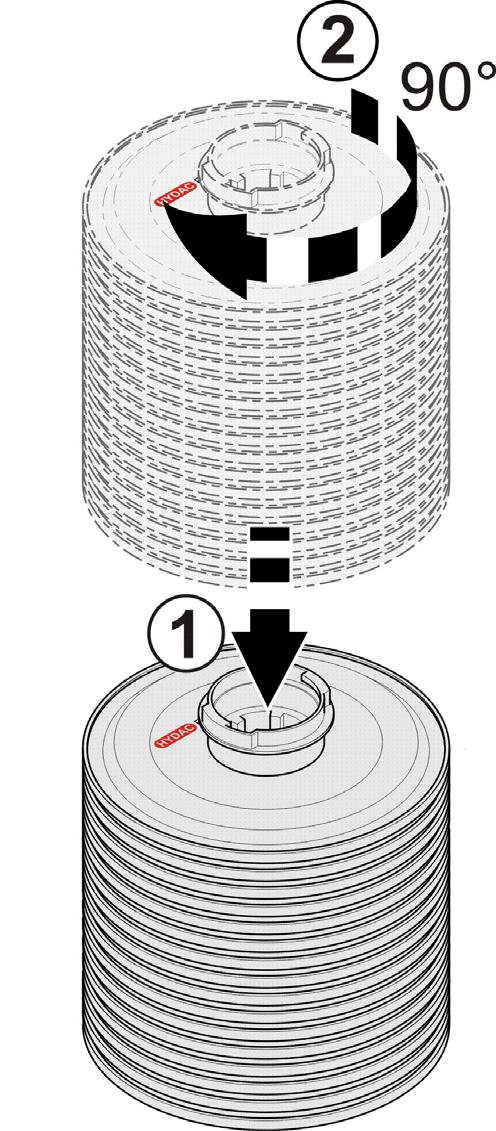 Utföra underhåll 9. Sätt in filterelementet i bajonettfattningen (1) och spärra varje enskilt filterelement med en vridning 90 medurs (2). 10.