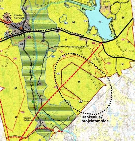 Bild 11.13. Utdrag ur Strategisk generalplan för Korsholm (Korsholms kommun 2013). Projektområdet har ritats in på plankartan.