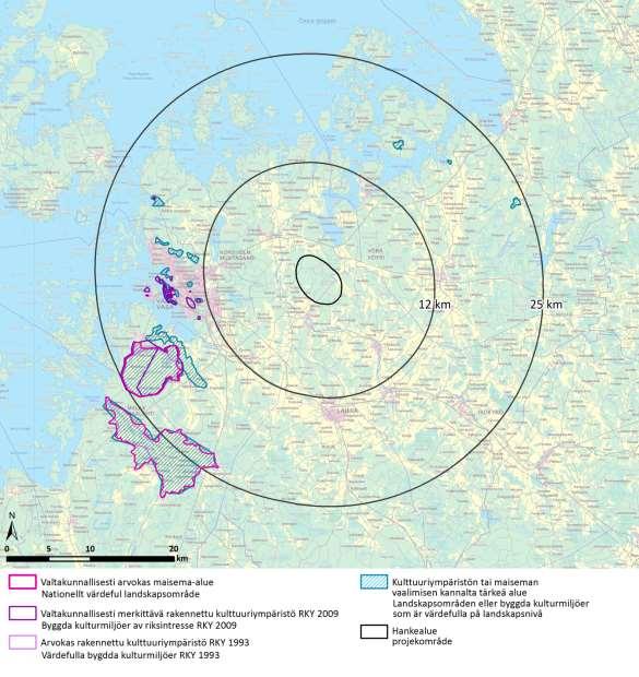 Bild 11.24. Värdefulla objekt på 12 25 kilometers avstånd från Märkenkall vindkraftspark.