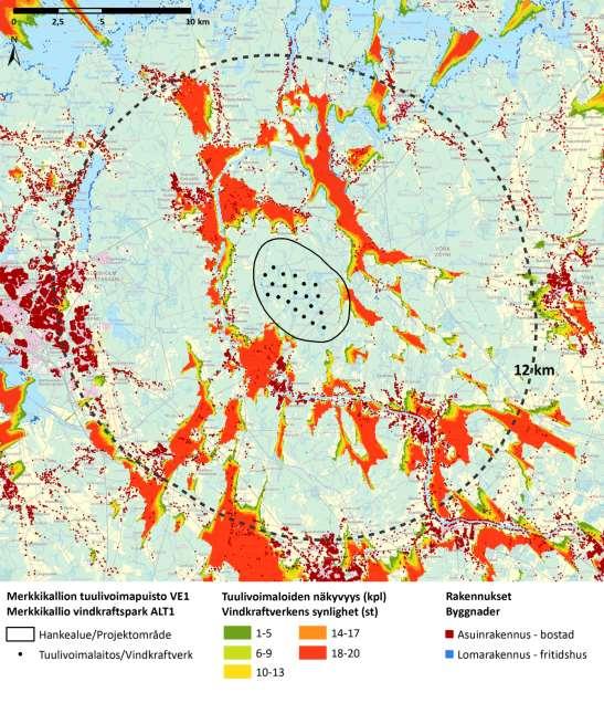 I MKB:n bedöms tre olika genomförandealternativ, som skiljer sig från varandra i fråga om kraftverkens antal, kraftverkstyp, navhöjd och placering. Antalet kraftverk är minst i alternativ 1 (20 st.