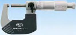+ 13 MICROMAR 40 A Bygelmikrometer Den klassiska DIN 863-1 375 SEK Best-nr 4134000 Trumma och skala reflexfritt mattförkromade Mätytor härdat stål, hårdmetallbelagda Värmeisolerad bygel Snabbdrev med