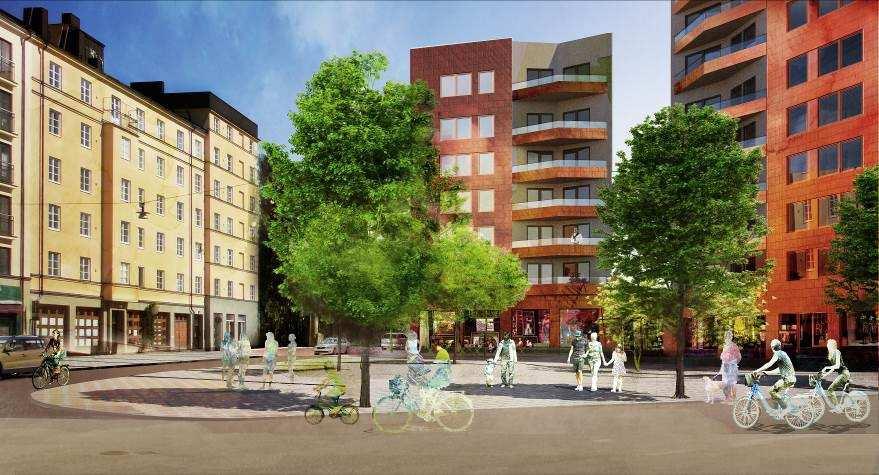 Sida 40 (61) Illustration Norra torget, vy från sydväst. (Sweco) Torg, sk Lilla torget Ett mindre kvarterstorg förläggs vid Bondegatans avslutning.