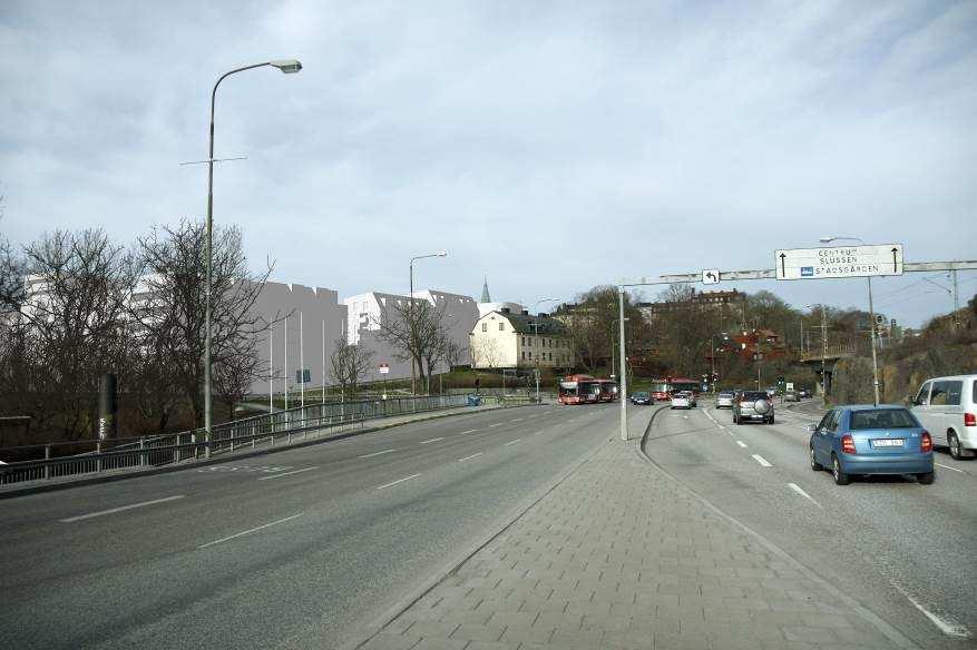 Sida 51 (61) Fotomontage med volymskiss, vy från Londonviadukten.