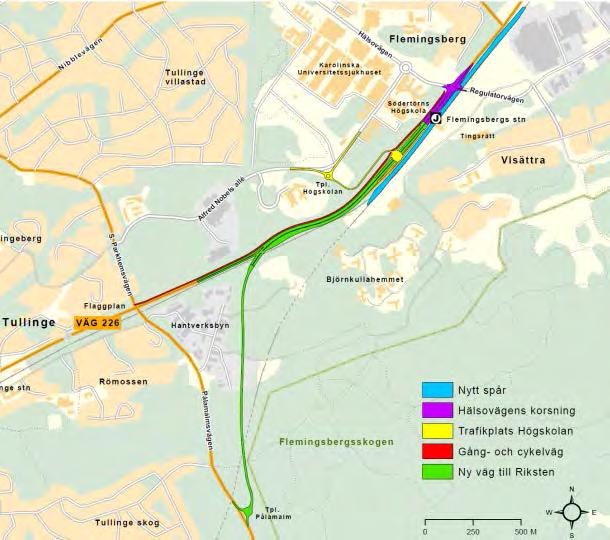 KOMMUNSTYRELSENS FÖRVALTNING SIDA KS 2015-1707 10 (34) Översiktsbild över ingående delar i Projektet BanaVäg Flemingsberg Höga anläggningskostnader och ett flertal ändrade förutsättningar i